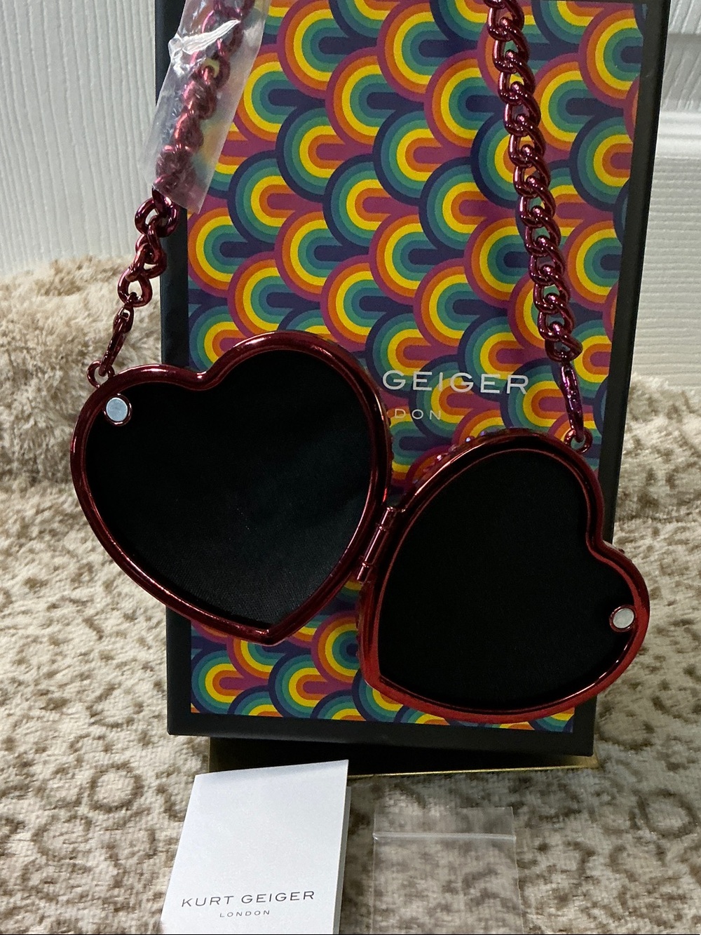 Kurt Geiger London Micro Heart Clutch Bag, Covered in Sparkling Pink Crystals - Picture 3 of 6